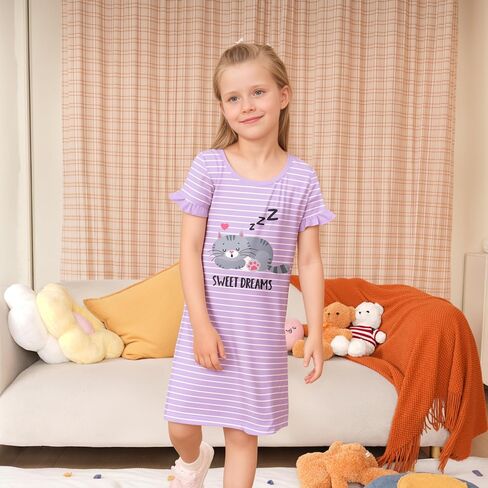 LQSZ Girls Princess Nightgown Kids Nightdress Toddler Pajamas Fantasy Sleepwear Short Sleeves Sleep shirt Nightie Gift in Kuwait