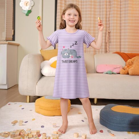 LQSZ Girls Princess Nightgown Kids Nightdress Toddler Pajamas Fantasy Sleepwear Short Sleeves Sleep shirt Nightie Gift in Kuwait