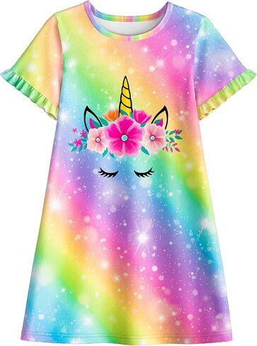 LQSZ Girls Princess Nightgown Kids Nightdress Toddler Pajamas Fantasy Sleepwear Short Sleeves Sleep shirt Nightie Gift in Kuwait