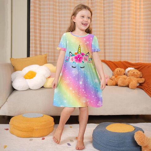 LQSZ Girls Princess Nightgown Kids Nightdress Toddler Pajamas Fantasy Sleepwear Short Sleeves Sleep shirt Nightie Gift in Kuwait