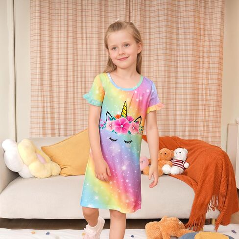 LQSZ Girls Princess Nightgown Kids Nightdress Toddler Pajamas Fantasy Sleepwear Short Sleeves Sleep shirt Nightie Gift in Kuwait