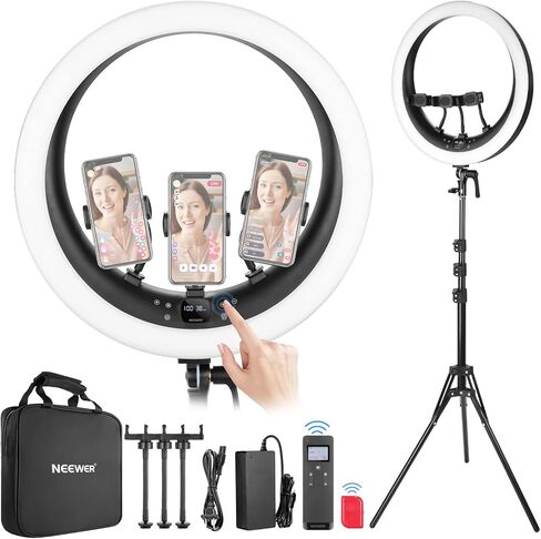 NEEWER 19" RGB LED Ring Light with Stand, 3 Phone Holders, Touch Panel, 2.4G/App Control, 42W CRI97+ 2800lux/0.5m 360° Hue Dimmable Professional Lighting for Makeup Live Streaming Zoom Calls, RP19C in Kuwait