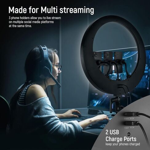 NEEWER 19" RGB LED Ring Light with Stand, 3 Phone Holders, Touch Panel, 2.4G/App Control, 42W CRI97+ 2800lux/0.5m 360° Hue Dimmable Professional Lighting for Makeup Live Streaming Zoom Calls, RP19C in Kuwait