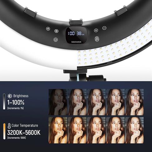 NEEWER 19" RGB LED Ring Light with Stand, 3 Phone Holders, Touch Panel, 2.4G/App Control, 42W CRI97+ 2800lux/0.5m 360° Hue Dimmable Professional Lighting for Makeup Live Streaming Zoom Calls, RP19C in Kuwait