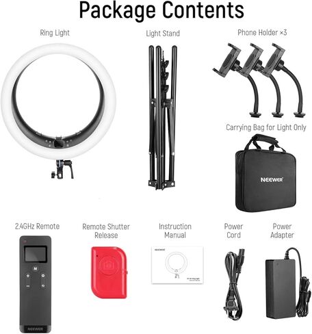 NEEWER 19" RGB LED Ring Light with Stand, 3 Phone Holders, Touch Panel, 2.4G/App Control, 42W CRI97+ 2800lux/0.5m 360° Hue Dimmable Professional Lighting for Makeup Live Streaming Zoom Calls, RP19C in Kuwait