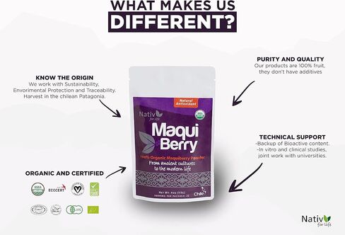 Nativforlife - Maqui Berry Powder, 4 Oz | 100% Maqui Powder, Superfood, Great Antioxidant, Made in Chile in Saudi Arabia