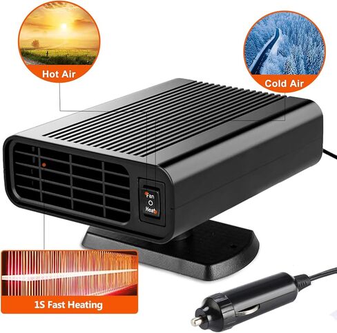سخان سيارة، سخان سيارة محمول 12 فولت يمكن توصيله بولاعة السجائر، 2 في 1 سريع التسخين ومزيل الصقيع، مزيل ضباب الزجاج الأمامي للمركبة in Kuwait