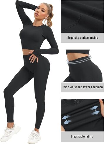 JOLLMONO Women Workout Sets 2 Pieces Long Sleeve Seamless Yoga Outfits Gym Clothes in Saudi Arabia