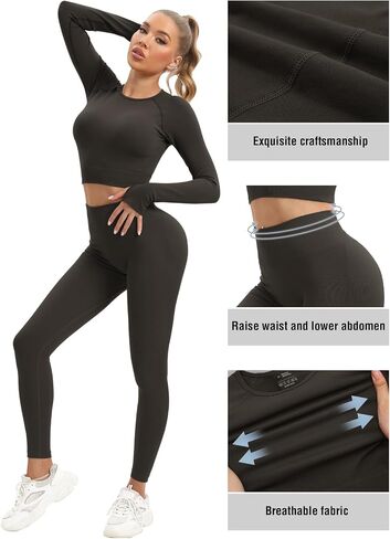 JOLLMONO Women Workout Sets 2 Pieces Long Sleeve Seamless Yoga Outfits Gym Clothes in Saudi Arabia