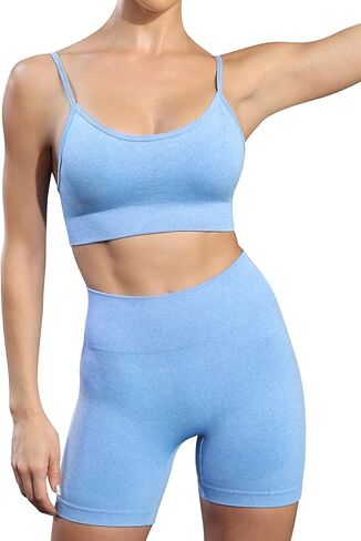 Workout Sets for Women 2 Piece Outfits Gym Shorts Women High Waisted with Adjustable Padded Sports Bra Gym Sets in Saudi Arabia