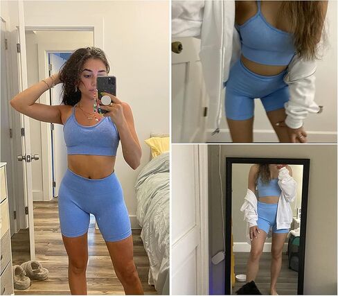Workout Sets for Women 2 Piece Outfits Gym Shorts Women High Waisted with Adjustable Padded Sports Bra Gym Sets in Saudi Arabia