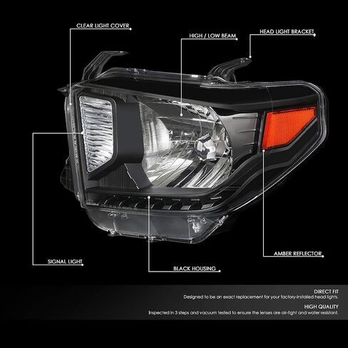 DNA MOTORING HL-TUN07-BK Black Housing Amber Side Headlights Replacement For 14-20 Tundra in Saudi Arabia