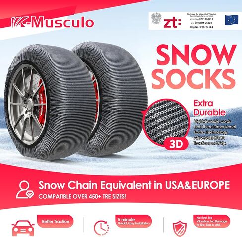 K-Musculo Snow Socks for Tires, Snow Socks Snow for Car SUV Pickup Easy to Use, Ultimate Grip, Washable.100 KM Safely In The Snow, EU EN-16662-1 Certififed(2 PACKS)-XXL in Saudi Arabia