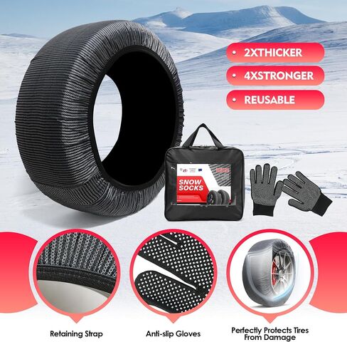 K-Musculo Snow Socks for Tires, Snow Socks Snow for Car SUV Pickup Easy to Use, Ultimate Grip, Washable.100 KM Safely In The Snow, EU EN-16662-1 Certififed(2 PACKS)-XXL in Saudi Arabia