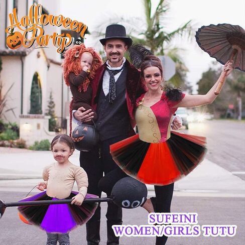 Orange Black Tutu Tulle Skirt for Girls Women, Kids Adult Halloween Witch Orange Tutu Outfit Party Dress Up in Kuwait