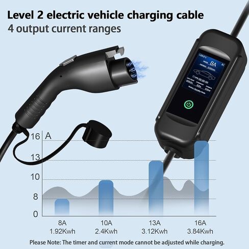 Level1- Level2 Portable EV Charger with LED Display,16/13/10/8 Amps Adjustable,110-240 Volts,25ft Cable,SAE J1772 Standard NEMA6-20Plug,NEMA5-15Plug Conversion Adapter, Portable Cable Box in Saudi Arabia
