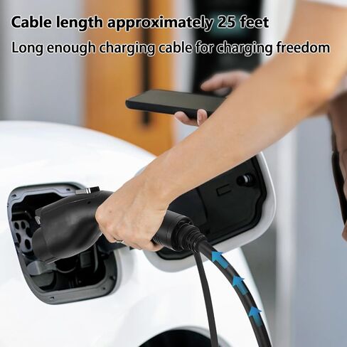 Level1- Level2 Portable EV Charger with LED Display,16/13/10/8 Amps Adjustable,110-240 Volts,25ft Cable,SAE J1772 Standard NEMA6-20Plug,NEMA5-15Plug Conversion Adapter, Portable Cable Box in Saudi Arabia