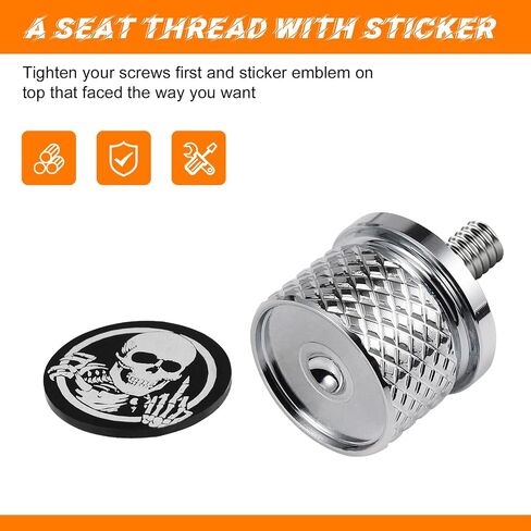 Chrome Stainless Knurled Fender Rear Seat Bolts Screw and Nut Kit 1/4"-20 Thread Quick Mount Skull Pattern Compatible with Harley Touring Softail Dyna Sportster CVO Fatbob 1996-2024 in Saudi Arabia