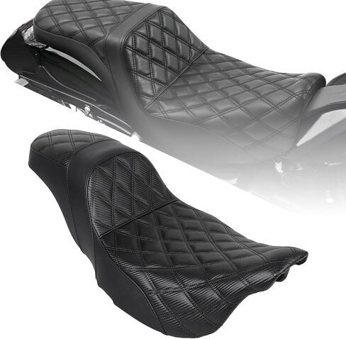 Motorcycle Step-Up Extended Seat Driver & Passenger Seat Fit for Harley Touring Electra Glide Road Glide Road King Street Glide 2008-2023, Black Stitch in Saudi Arabia