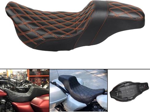 Motorcycle Step-Up Extended Seat Driver & Passenger Seat Fit for Harley Touring Electra Glide Road Glide Road King Street Glide 2008-2023, Black Stitch in Saudi Arabia