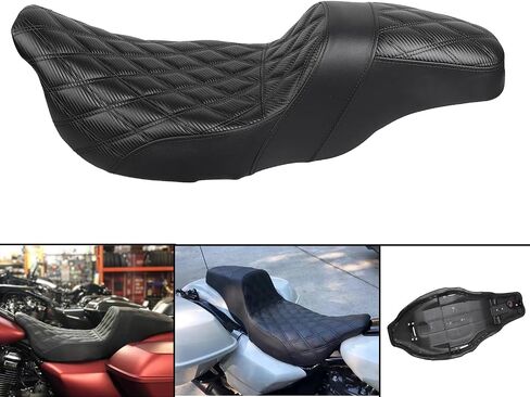 Motorcycle Step-Up Extended Seat Driver & Passenger Seat Fit for Harley Touring Electra Glide Road Glide Road King Street Glide 2008-2023, Black Stitch in Saudi Arabia