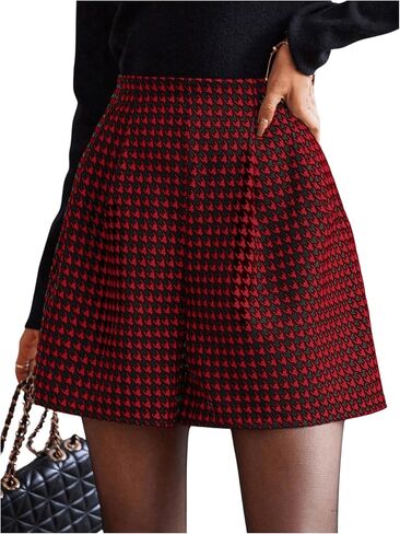MakeMeChic Women's Houndstooth Print Shorts Loose Fit Zipper Fly Wide Leg Work Office Casual Shorts in Saudi Arabia