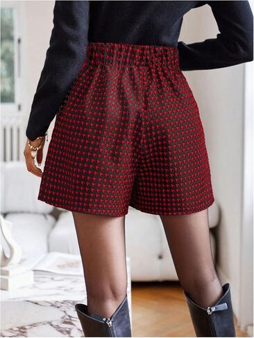 MakeMeChic Women's Houndstooth Print Shorts Loose Fit Zipper Fly Wide Leg Work Office Casual Shorts in Saudi Arabia