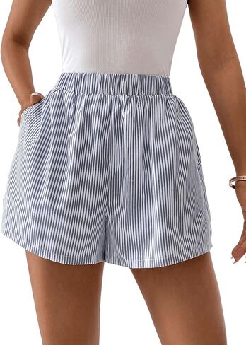 Floerns Women's Striped Print Elastic High Waist Wide Leg Casual Shorts in Saudi Arabia