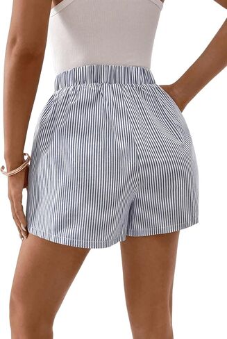Floerns Women's Striped Print Elastic High Waist Wide Leg Casual Shorts in Saudi Arabia