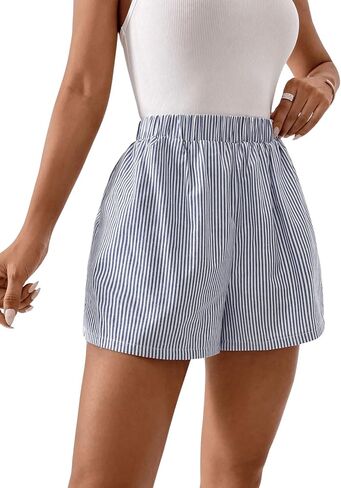 Floerns Women's Striped Print Elastic High Waist Wide Leg Casual Shorts in Saudi Arabia
