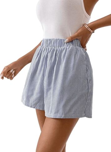 Floerns Women's Striped Print Elastic High Waist Wide Leg Casual Shorts in Saudi Arabia