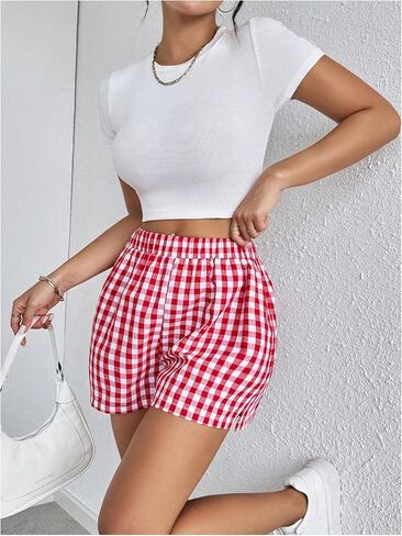 Floerns Women's Striped Print Elastic High Waist Wide Leg Casual Shorts in Saudi Arabia
