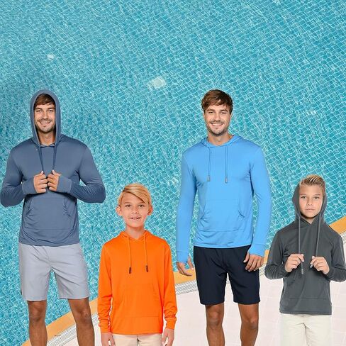 قميص سباحة للأولاد من INGEAR Rash Guard بأكمام طويلة بعامل حماية من الأشعة فوق البنفسجية 50+، قميص شمس بغطاء للرأس، قميص صيد سريع الجفاف للأطفال in Saudi Arabia
