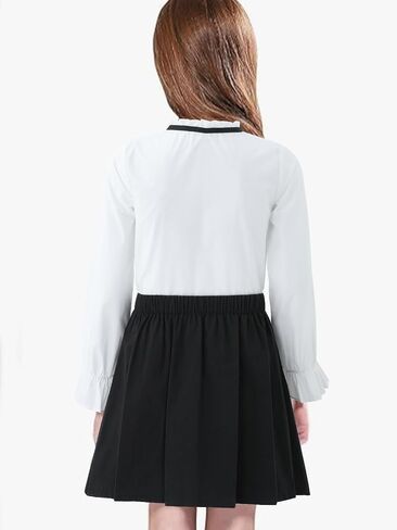 Girls White Blouse Ruffle Long Sleeve Button Down Shirt and Pleated Skirt School Uniform 2 Piece Outfit Set 3-12Y in Saudi Arabia