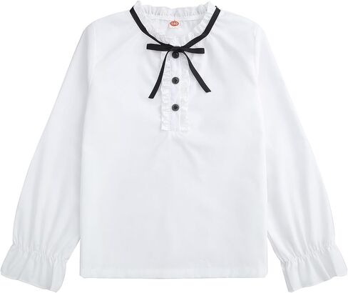 Girls White Blouse Ruffle Long Sleeve Button Down Shirt and Pleated Skirt School Uniform 2 Piece Outfit Set 3-12Y in Saudi Arabia