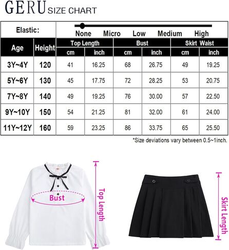 Girls White Blouse Ruffle Long Sleeve Button Down Shirt and Pleated Skirt School Uniform 2 Piece Outfit Set 3-12Y in Saudi Arabia