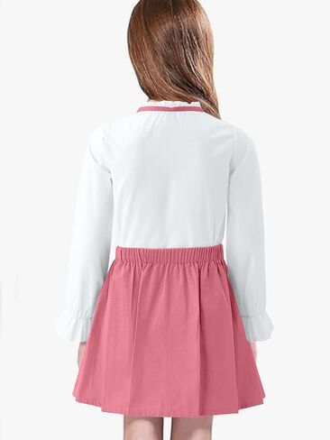 Girls White Blouse Ruffle Long Sleeve Button Down Shirt and Pleated Skirt School Uniform 2 Piece Outfit Set 3-12Y in Saudi Arabia