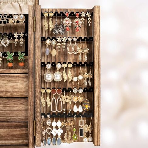Jewelry Box Organizer, Large Wooden Jewelry Boxes for Women, Earring Jewelry Organizer for Necklace Earring Ring Bracelet, Rustic Jewelry Organizer Box for Girls, Christmas Gift for Her in Saudi Arabia