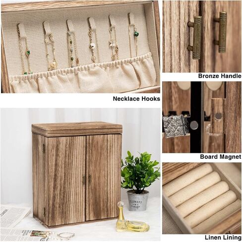 Jewelry Box Organizer, Large Wooden Jewelry Boxes for Women, Earring Jewelry Organizer for Necklace Earring Ring Bracelet, Rustic Jewelry Organizer Box for Girls, Christmas Gift for Her in Saudi Arabia