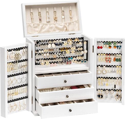 Jewelry Box Organizer, Large Wooden Jewelry Boxes for Women, Earring Jewelry Organizer for Necklace Earring Ring Bracelet, Rustic Jewelry Organizer Box for Girls, Christmas Gift for Her in Saudi Arabia
