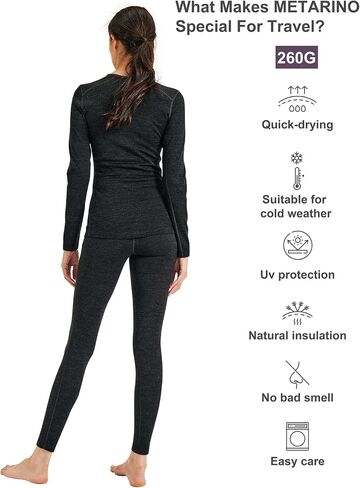 METARINO Women 100% Merino Wool Base Layer Set Thermal Underwear Casual Top,Bottom for Hiking Travel Skiing in Saudi Arabia