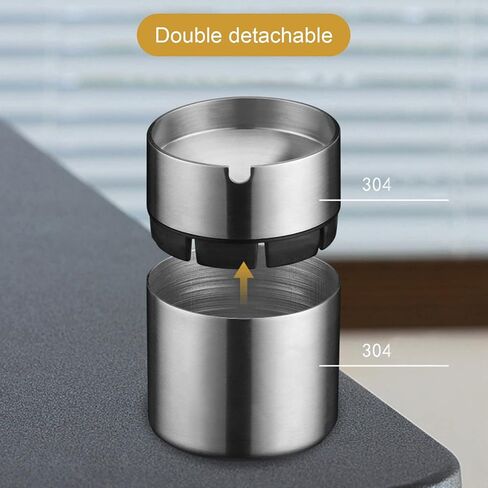Car Ashtray, Detachable Portable Windproof Ash Holder with Lid, Stainless Steel Self Extinguishing Butt Bucket Ash Tray for Most Car Cup Holder for Outdoor Travel Office Home in Kuwait