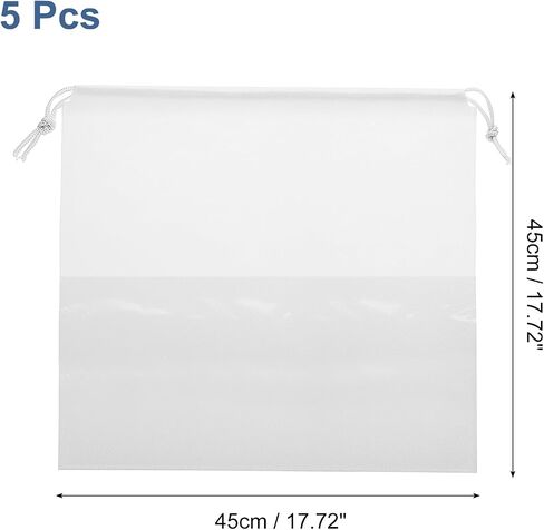 uxcell 5 Pcs 17.72 Inch Dust Cover Shoe Bags, Non-Woven Drawstring Travel Pouch Bag Storage Bag with Clear Window for Clothes Handbags Purses, White in Saudi Arabia