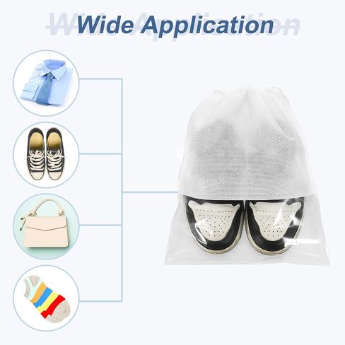 uxcell 5 Pcs 17.72 Inch Dust Cover Shoe Bags, Non-Woven Drawstring Travel Pouch Bag Storage Bag with Clear Window for Clothes Handbags Purses, White in Saudi Arabia