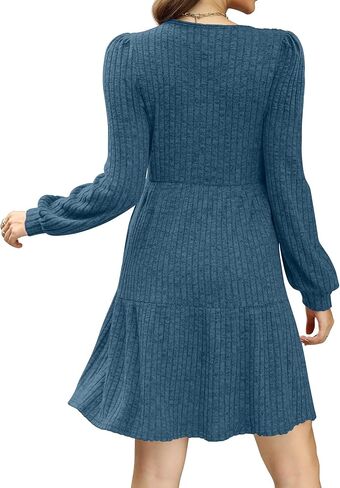 SAMPEEL Womens Square Neck Long Sleeve Fall Dresses Casual Babydoll Sweater Dress in Kuwait