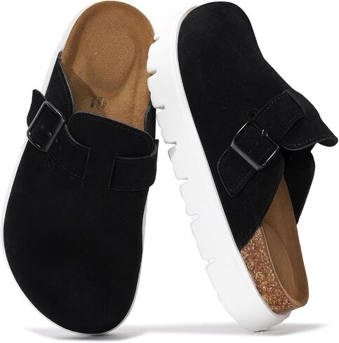 Project Cloud Genuine Leather Clogs for Women - Memory Foam Arch Support Women Footwear Womens Casual Shoes, Non-Slip Platform Clogs Mules for Women 2024 - Women Shoes (Benton Chunky) in Kuwait