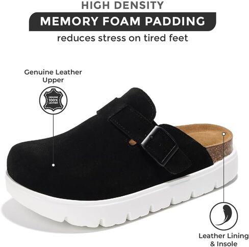 Project Cloud Genuine Leather Clogs for Women - Memory Foam Arch Support Women Footwear Womens Casual Shoes, Non-Slip Platform Clogs Mules for Women 2024 - Women Shoes (Benton Chunky) in Kuwait