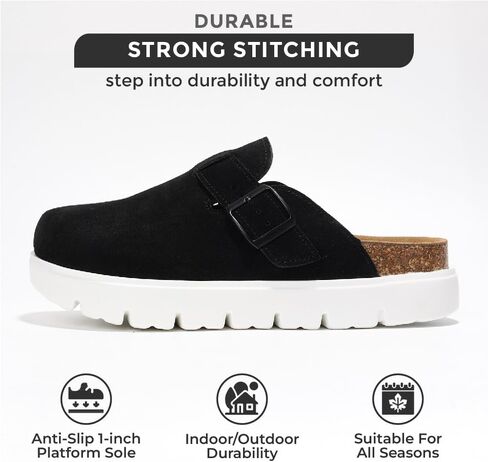 Project Cloud Genuine Leather Clogs for Women - Memory Foam Arch Support Women Footwear Womens Casual Shoes, Non-Slip Platform Clogs Mules for Women 2024 - Women Shoes (Benton Chunky) in Kuwait