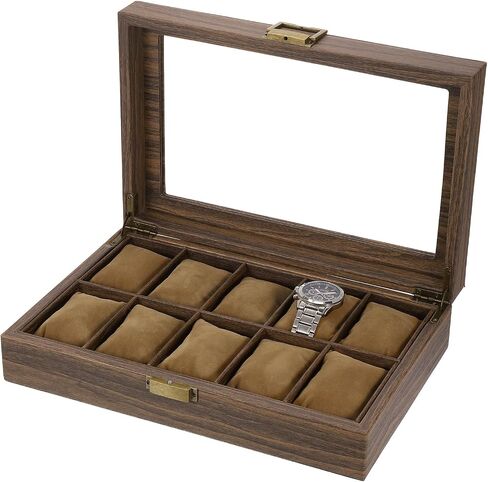 uxcell Watch Box for Men, 12 Slots PU Leather Watch Display Organizer Case, Grain Watch Storage Box with Glass Lid and Removable Cushion for Most Watches Smart Watches in Saudi Arabia