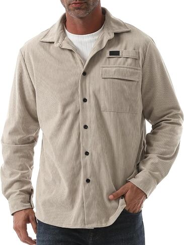 Sumolux Mens Corduroy Button Down Shirts Shacket Casual Long Sleeve Jacket Lightweight Work Shirts with Flap Pockets in Saudi Arabia